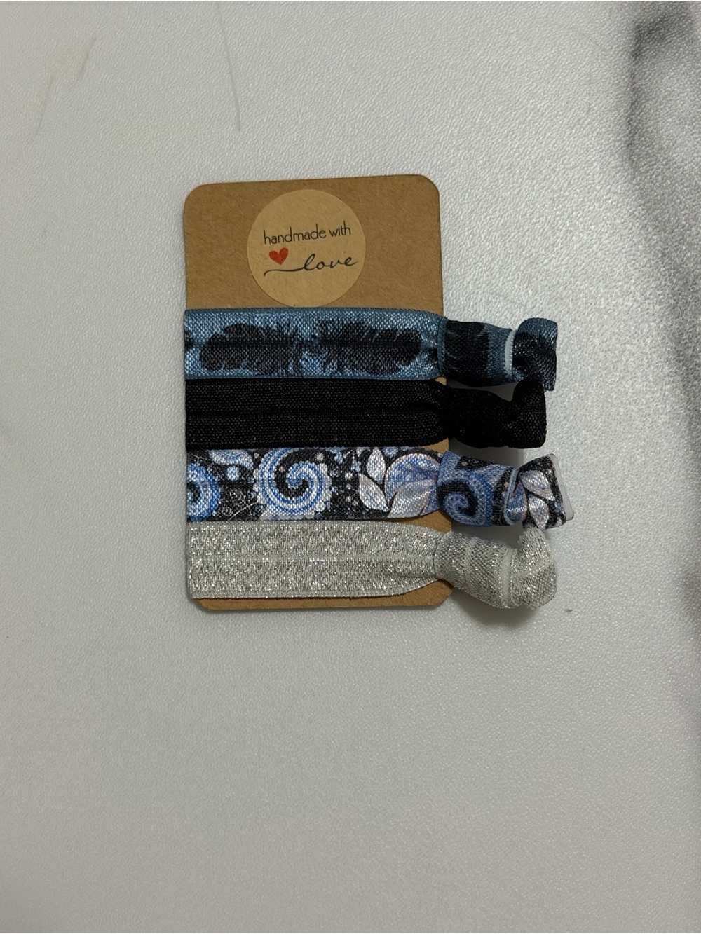 JSCatalog Blue, Black, Silver Patterned Elastic Hair Ties Set